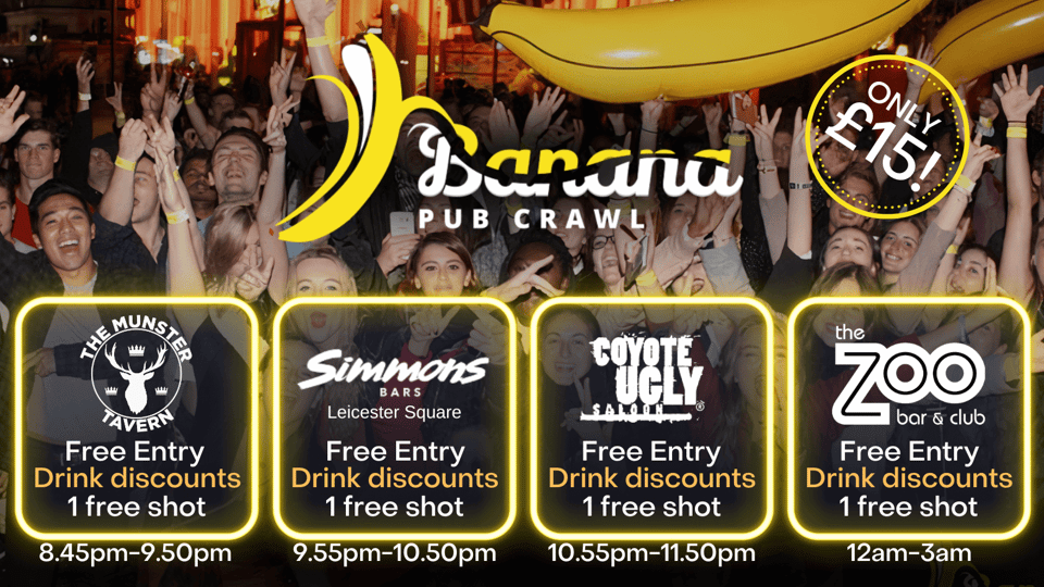 London : Central London Bar Crawl with discounts on drinks - The Simmons Bar Banana Meet-Up: Logistics That Make or Break the Night