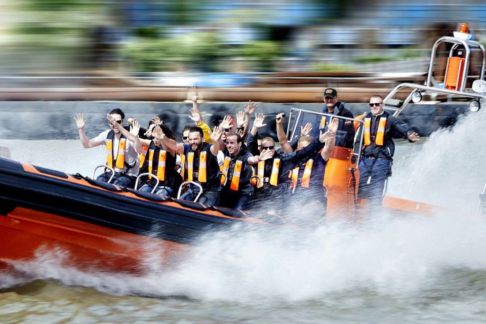 London: Speedboat Tour Through Heart of the City - Safety setup: life jackets, eye protection, and suspension seats that change the ride